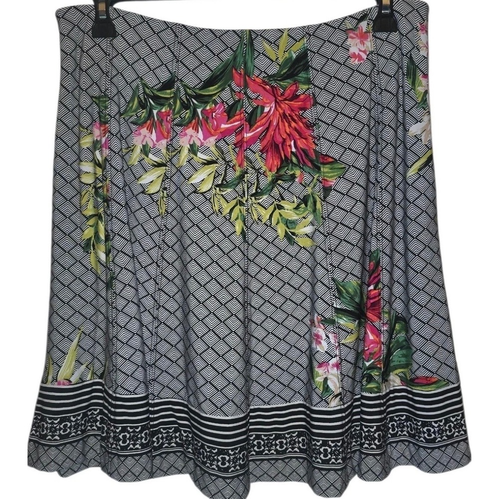 Chelsea & Theodore Floral Geometric A-Line Skirt Multi Color Stretch Small NWT